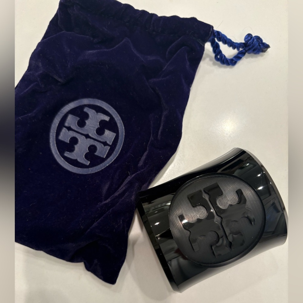 Tory Burch Glossy Black Resin Cuff Bracelet